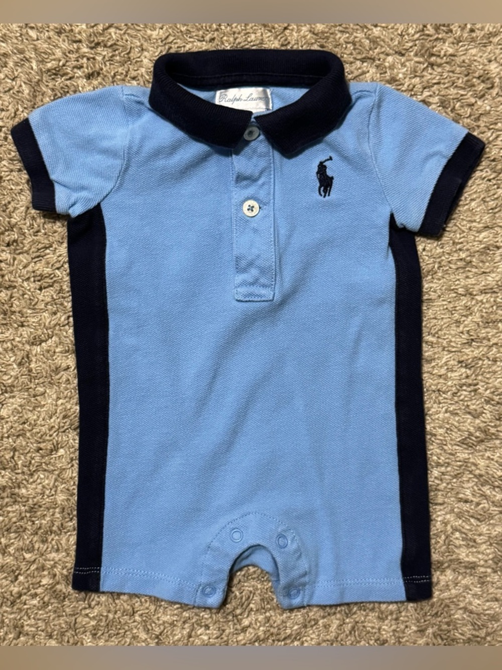 Ralph Lauren 3M Baby Blue Polo Romper Short Sleeve One Piece Like New